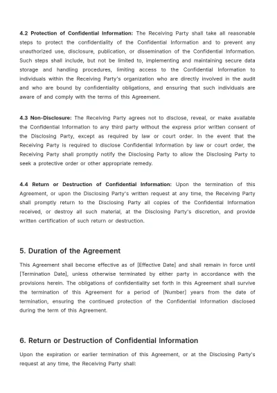 Free Accounting Internal Audit Confidentiality NDA  Template to Edit Online