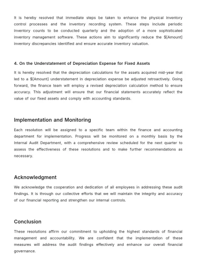 Free Accounting Internal Audit Resolution Template to Edit Online