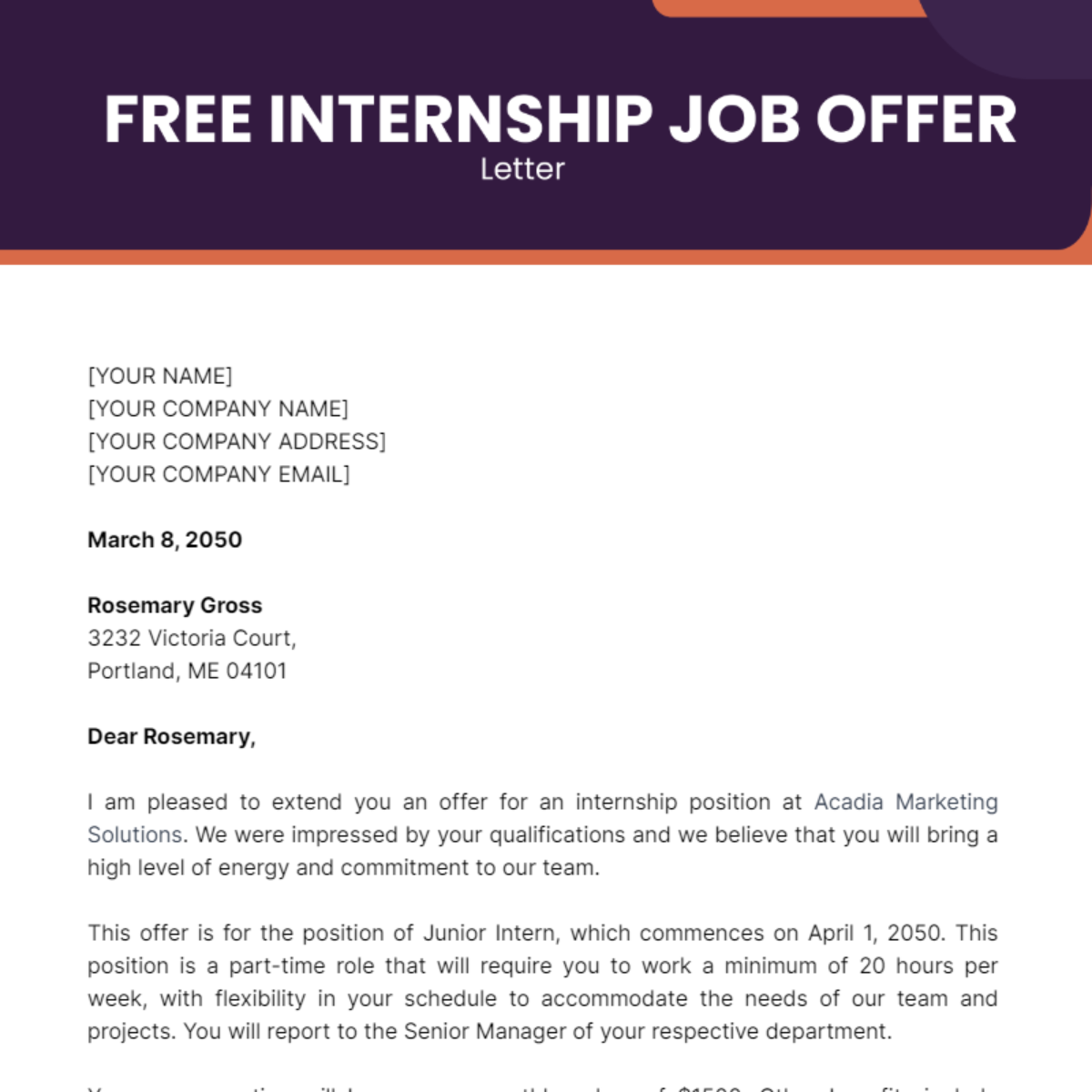 Internship Job Offer Letter template
