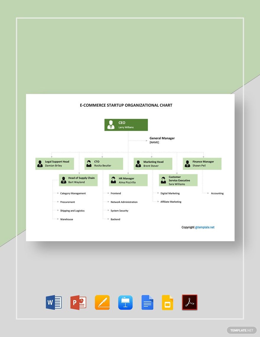 E-commerce Startup Organizational Chart Template
