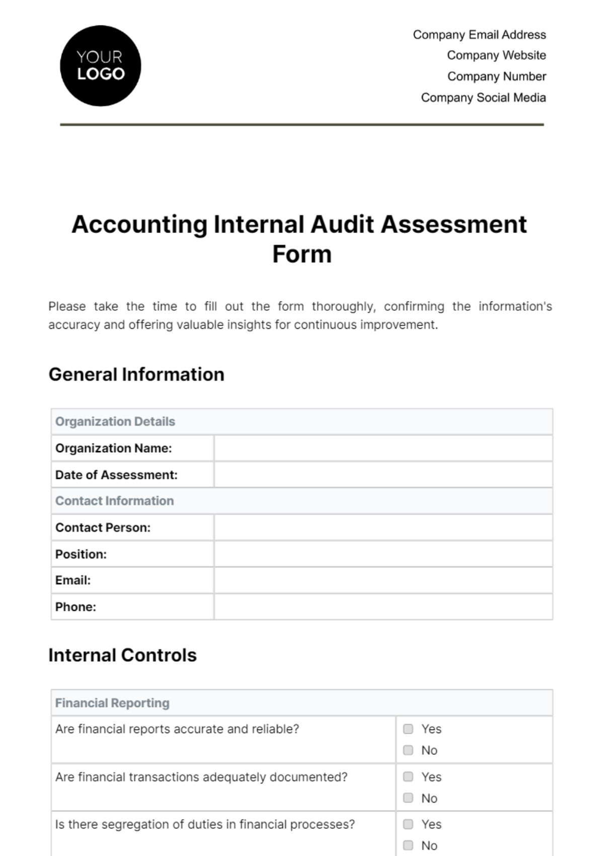 Accounting Internal Audit Assessment Form Template - Edit Online & Download