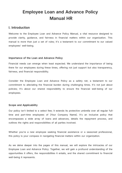 Free Employee Loan and Advance Policy Manual HR Template to Edit Online