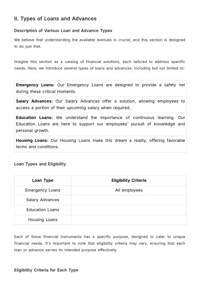Free Employee Loan and Advance Policy Manual HR Template to Edit Online