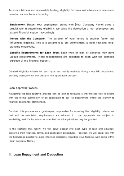 Free Employee Loan and Advance Policy Manual HR Template to Edit Online