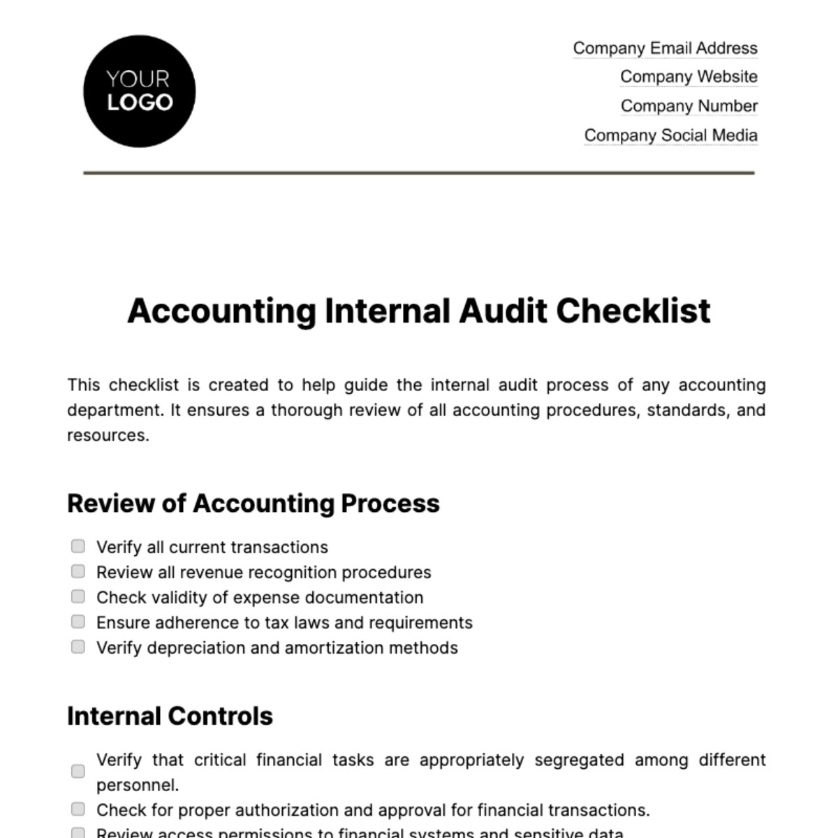 Accounting Internal Audit Checklist Template - Edit Online & Download ...