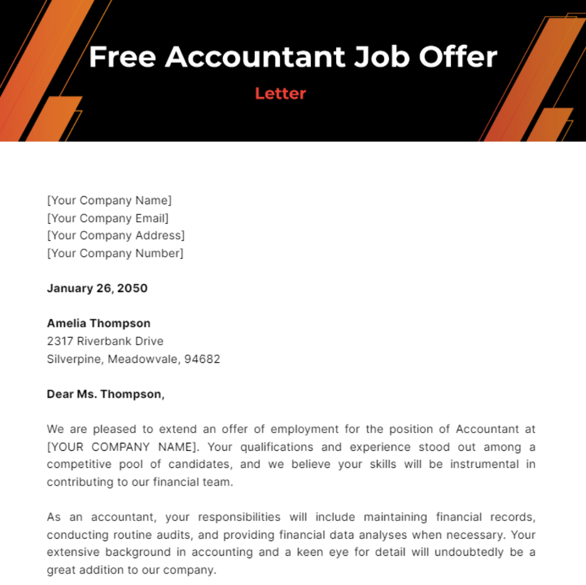 Accountant Job Offer Letter Template