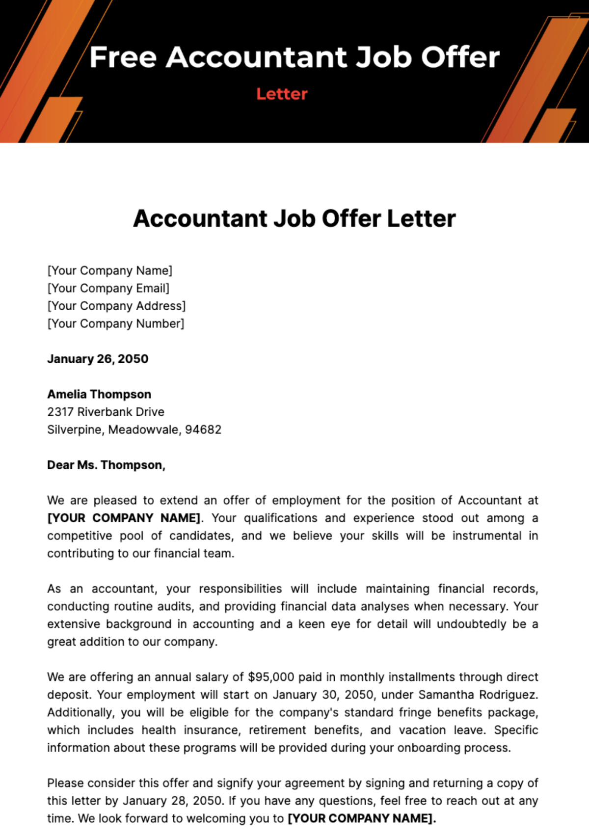 Free Accountant Job Offer Letter Template