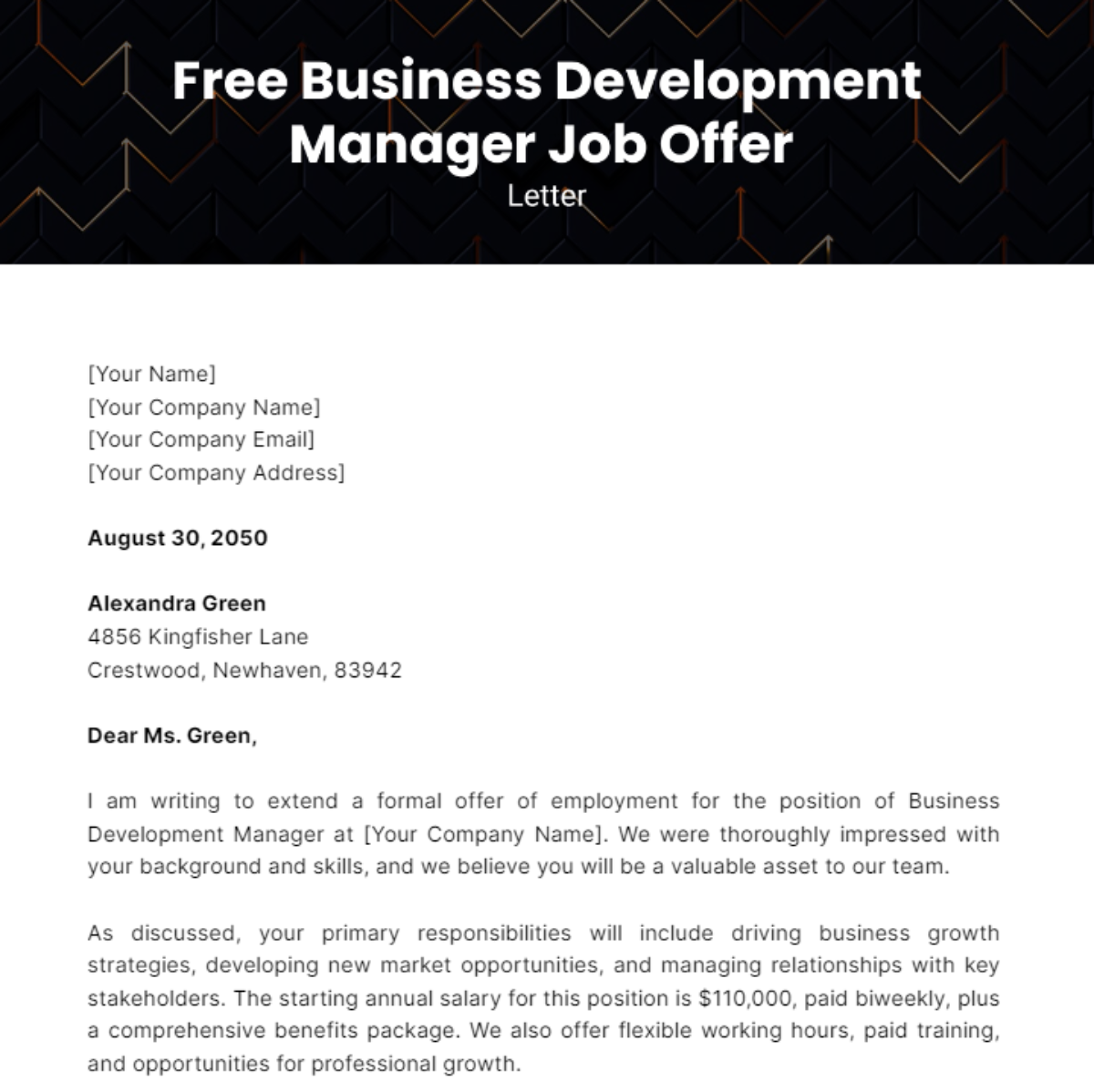 Business Development Manager Job Offer Letter Template
