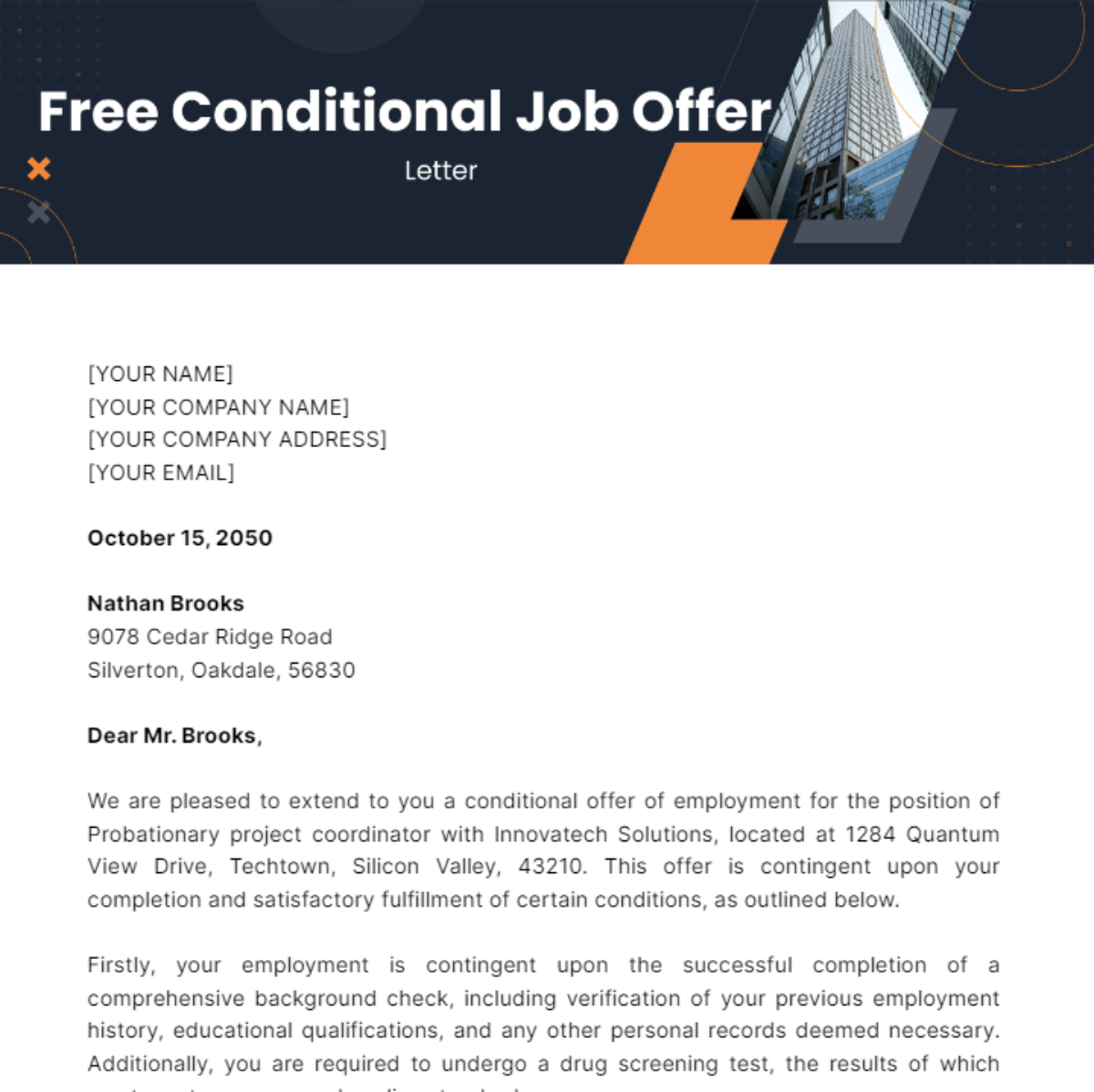 Conditional Job Offer Letter Template