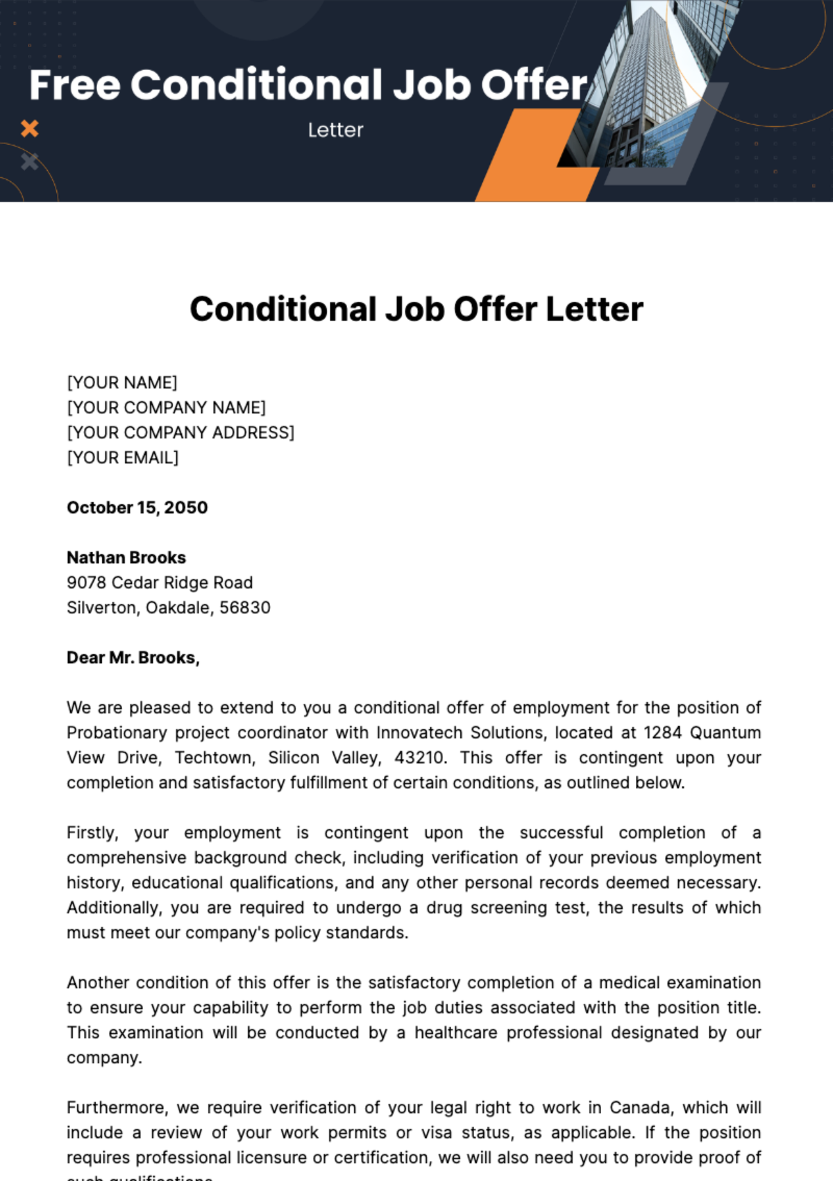 Free Conditional Job Offer Letter Template
