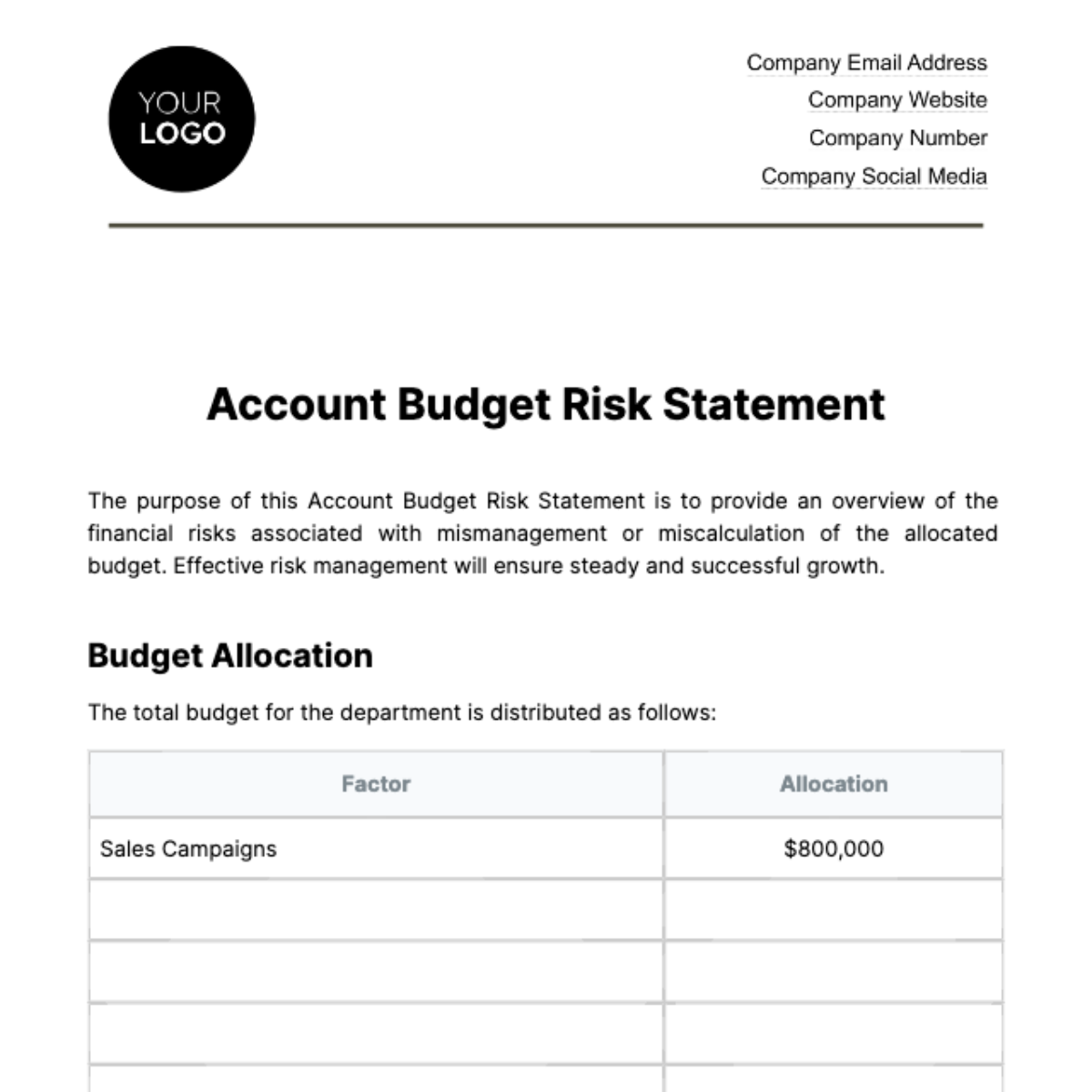 Account Budget Risk Statement Template - Edit Online & Download Example ...