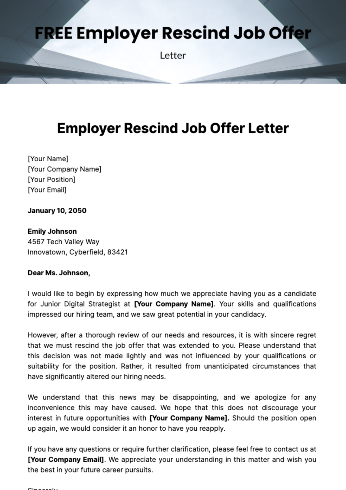 Free Employer Rescind Job Offer Letter Template
