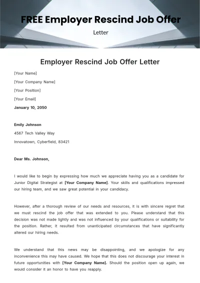 Free Employer Rescind Job Offer Letter Template to Edit Online