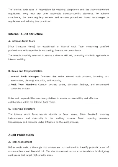 Free Accounting Internal Audit Compliance Document Template to Edit Online