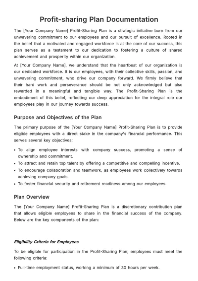 Free Profit-Sharing Plan Documentation HR Template to Edit Online