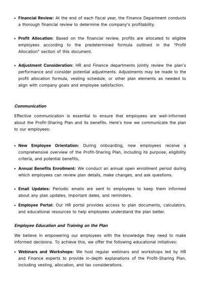 Free Profit-Sharing Plan Documentation HR Template to Edit Online