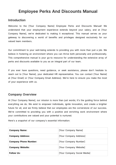 Free Employee Perks and Discounts Manual HR Template to Edit Online