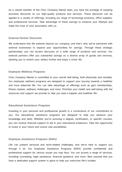 Free Employee Perks and Discounts Manual HR Template to Edit Online