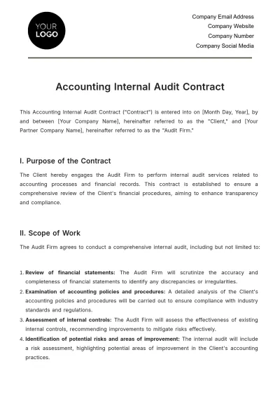 Free Accounting Internal Audit Contract Template to Edit Online