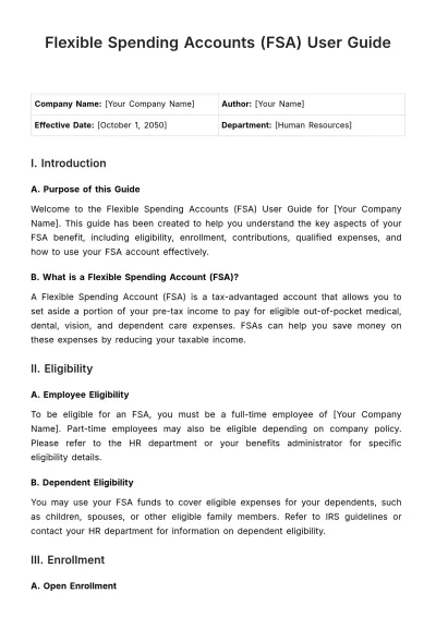Free Flexible Spending Accounts (FSA) User Guide HR Template to Edit Online