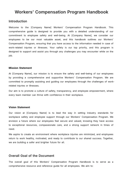 Free Workers' Compensation Program Handbook HR Template to Edit Online