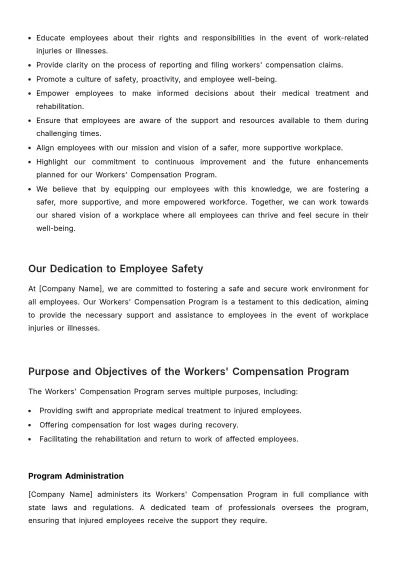 Free Workers' Compensation Program Handbook HR Template to Edit Online