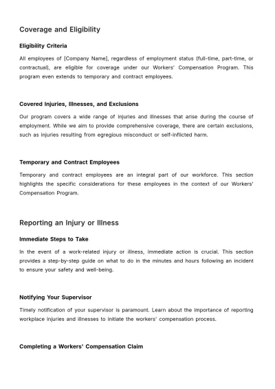 Free Workers' Compensation Program Handbook HR Template to Edit Online