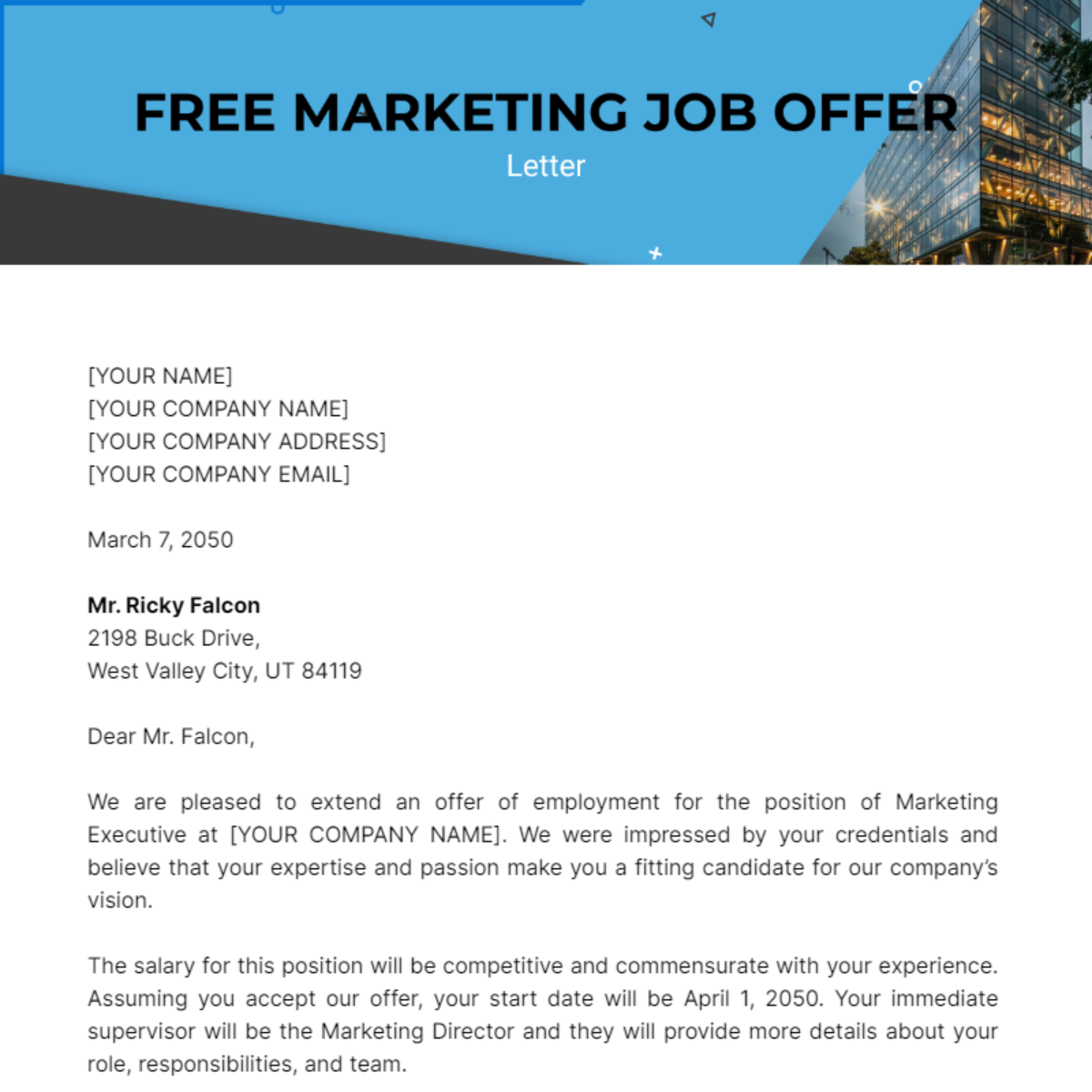 Marketing Job Offer Letter Template