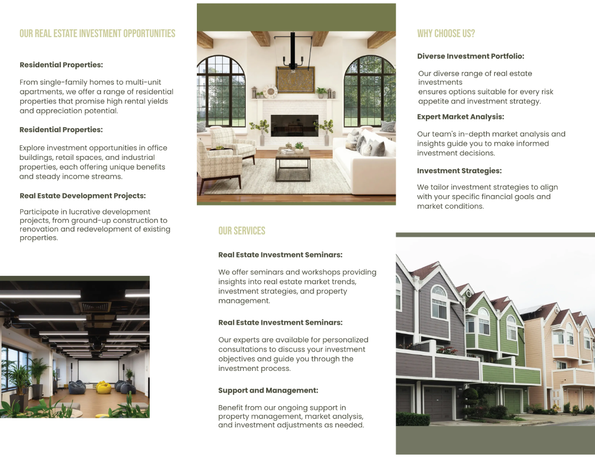 Free Real Estate Investment Opportunities Brochure Template to Edit Online