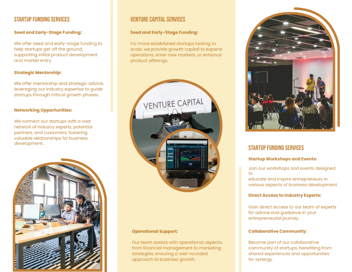 Free Startup Funding and Venture Capital Brochure Template to Edit Online