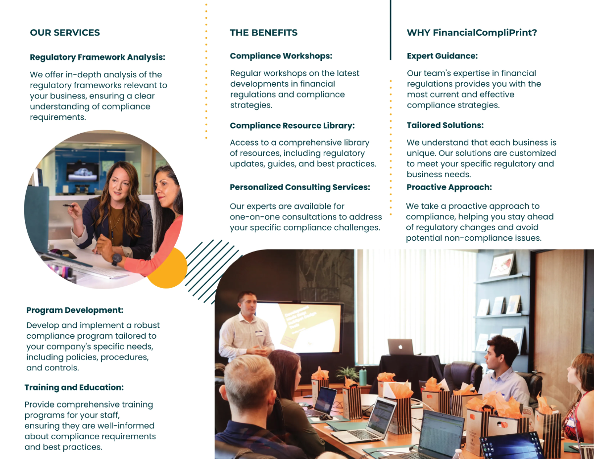 Free Financial Regulations Compliance Brochure Template to Edit Online