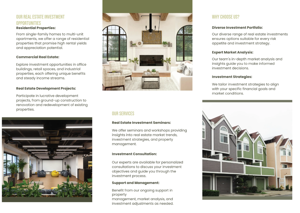 Free Real Estate Investment Opportunities Pamphlet Template to Edit Online