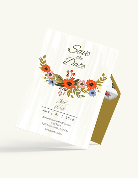 Free Small Flower Wedding Save The Date Card Template to Edit Online