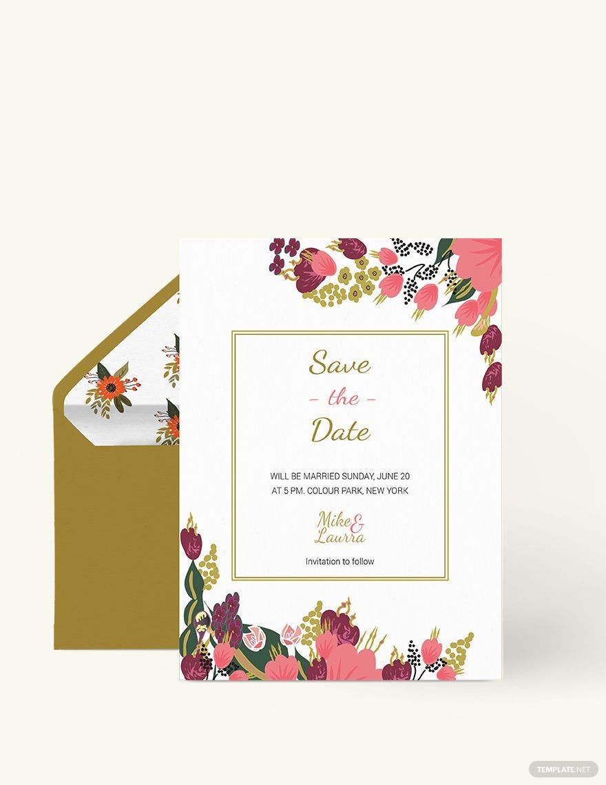 Small Flower Wedding Save The Date Card Template