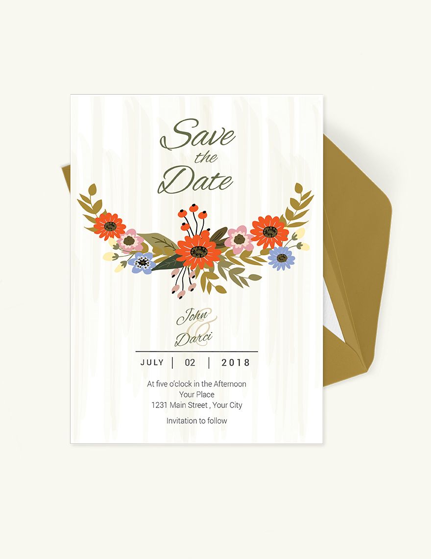 Small Flower Wedding Save The Date Card Template