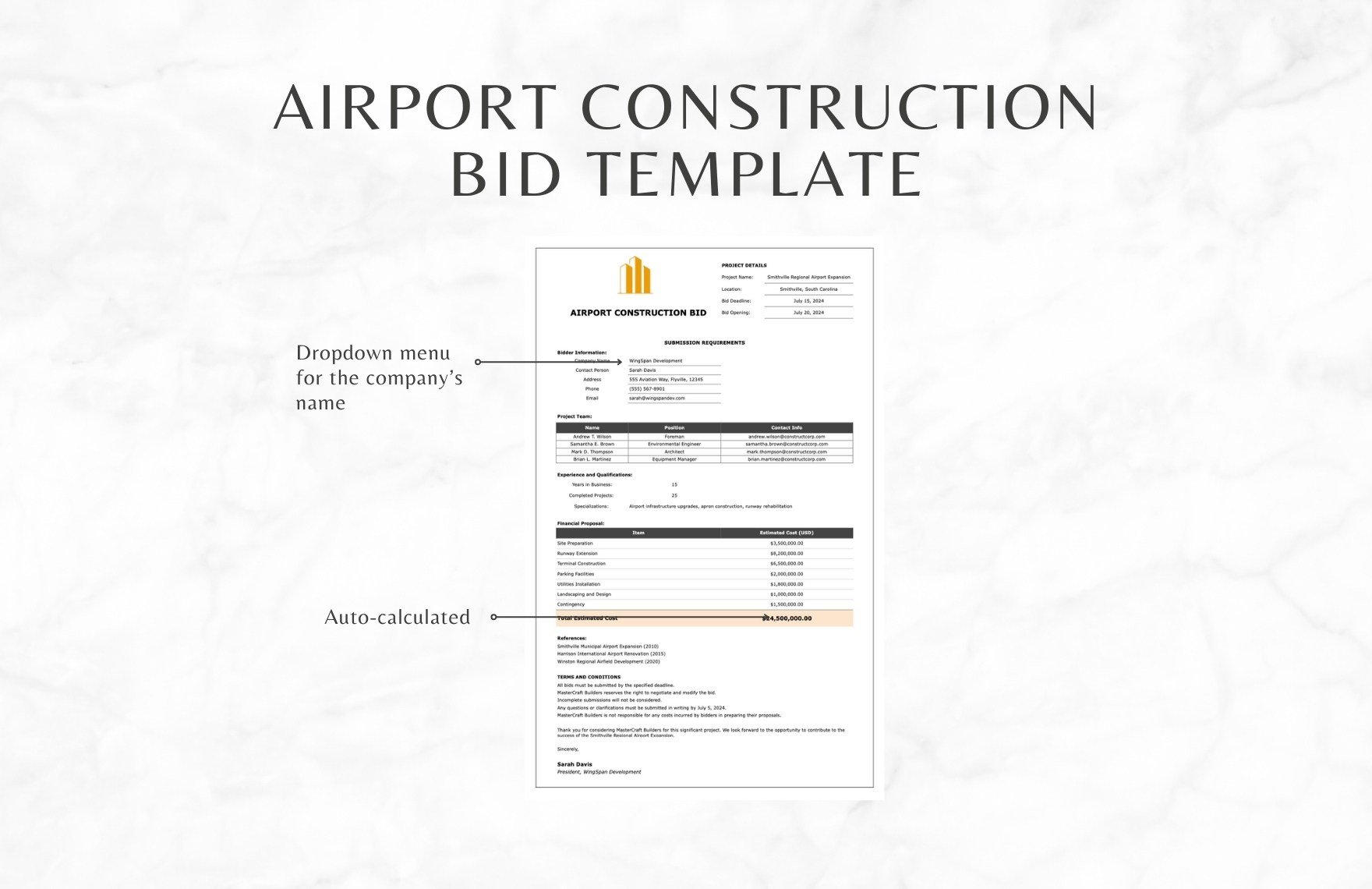 Airport Construction Bid Template