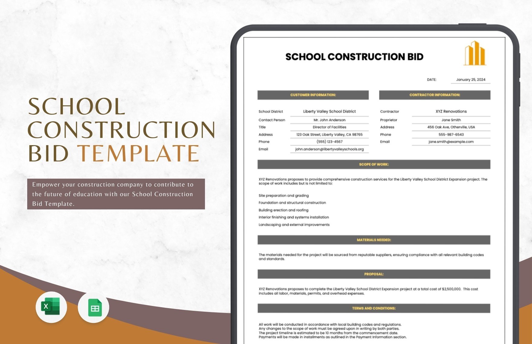 School Construction Bid Template