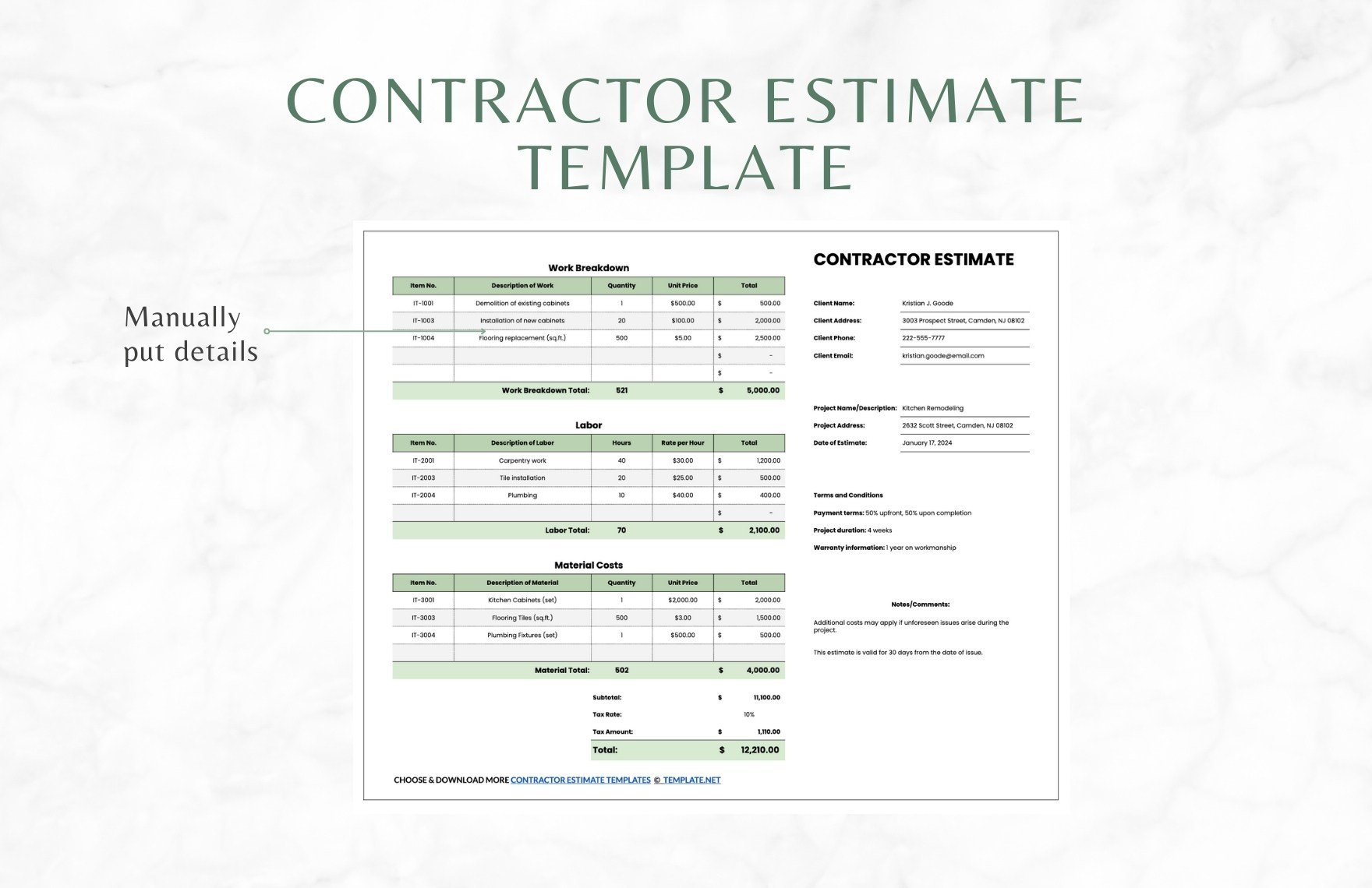 Contractor Estimate Template