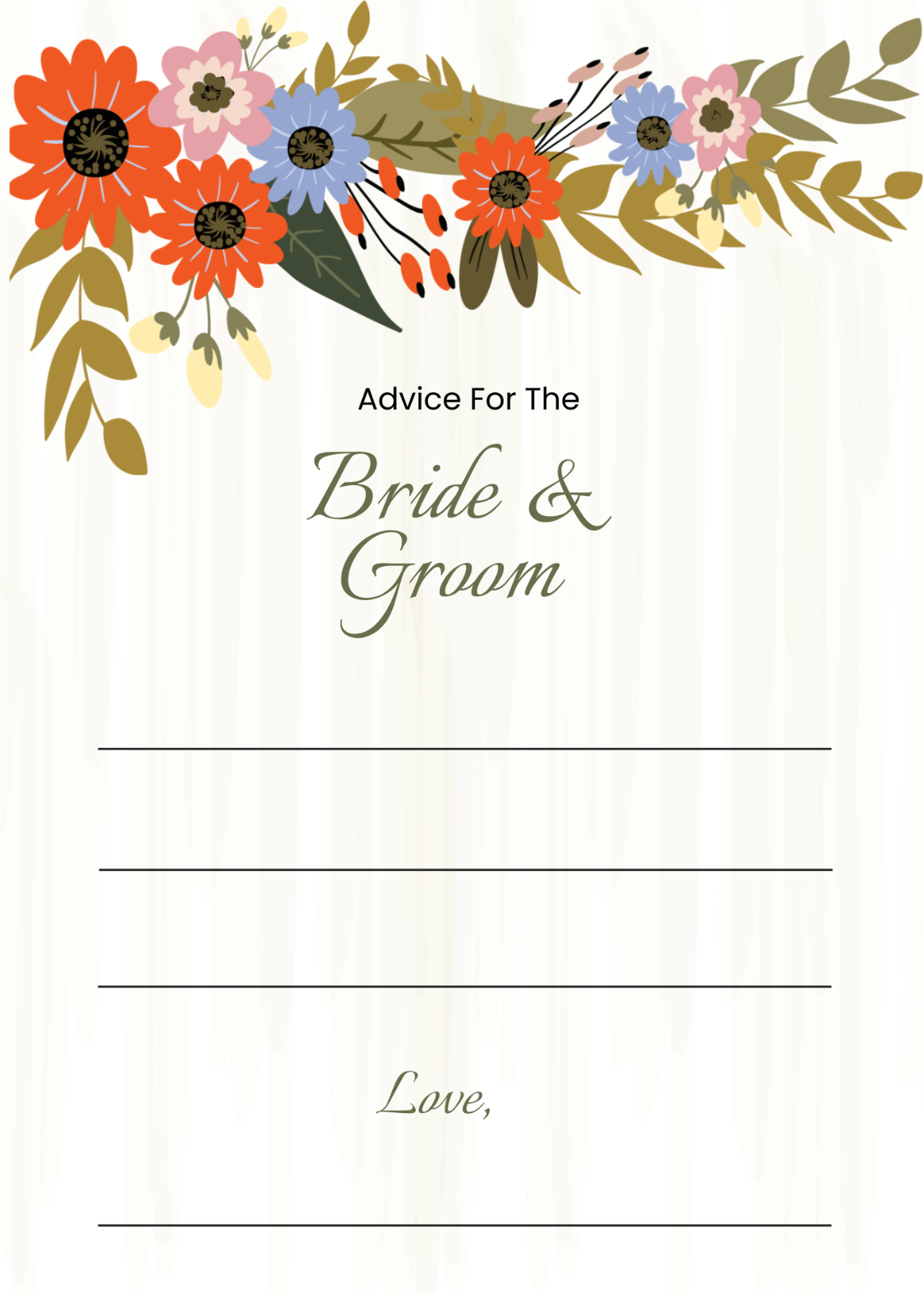 Small Flower Wedding Advice Card Template