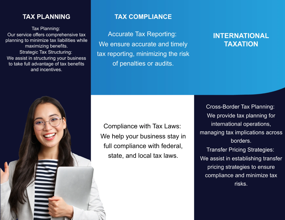 Free Corporate Tax Strategies and Solutions Brochure Template to Edit Online