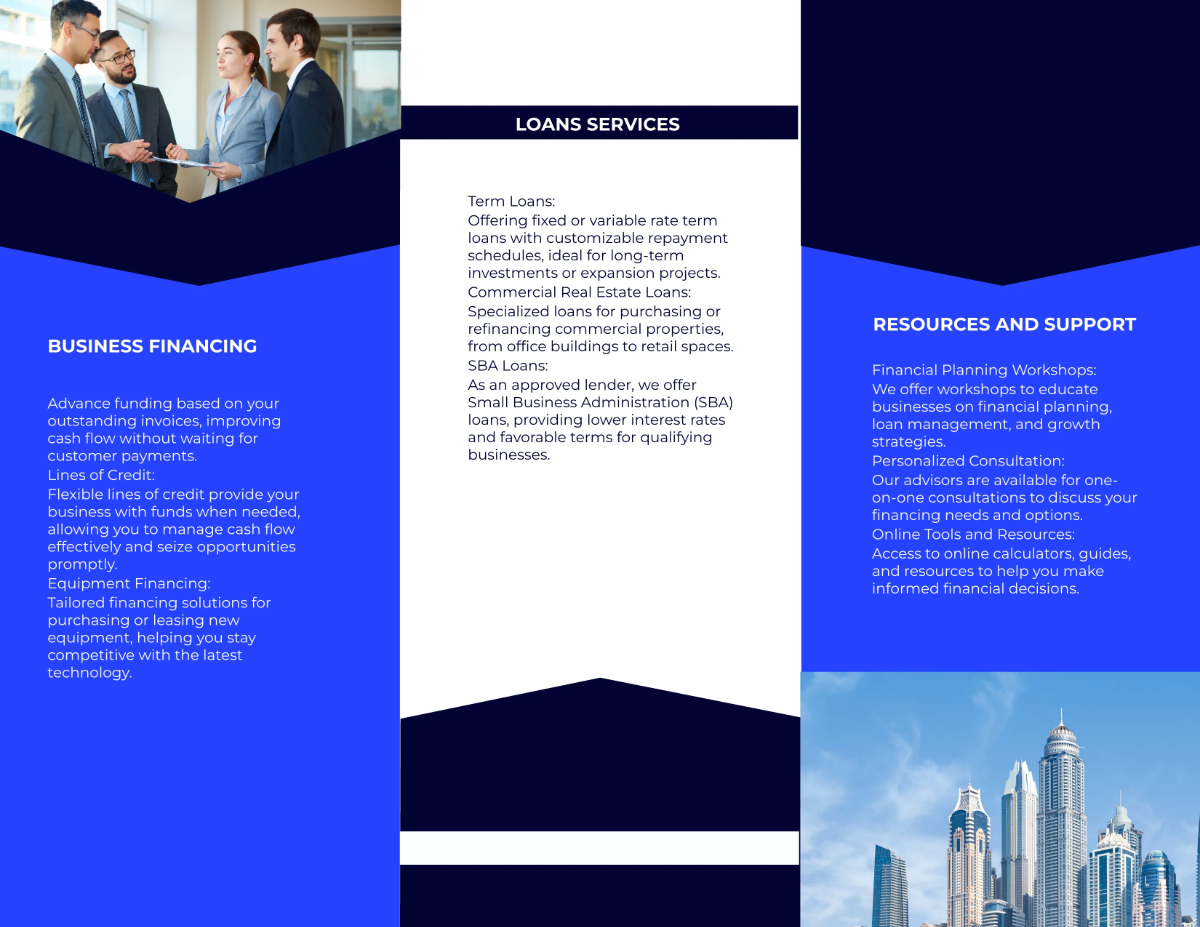 Free Business Financing and Loans Brochure Template to Edit Online