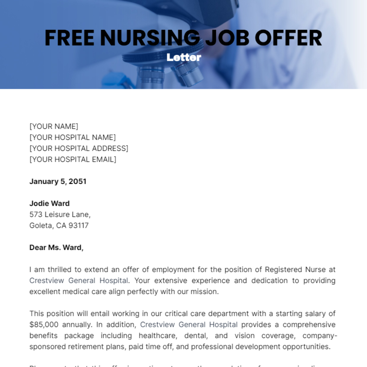 Nursing Job Offer Letter Template