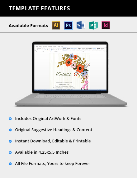 Free Small Flower Wedding Details Card Template to Edit Online