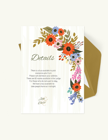 Free Small Flower Wedding Details Card Template to Edit Online