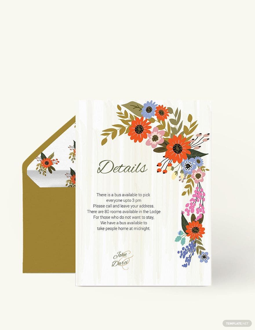 Small Flower Wedding Details Card Template