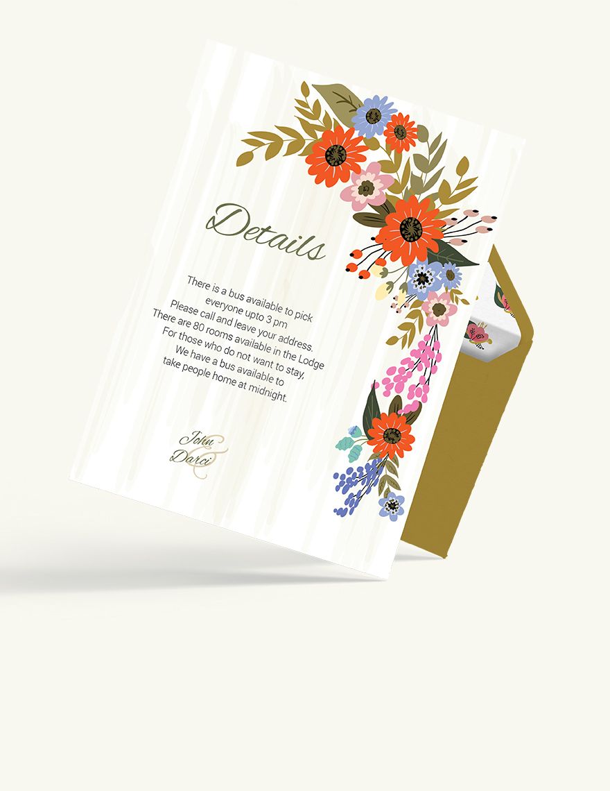Small Flower Wedding Details Card Template