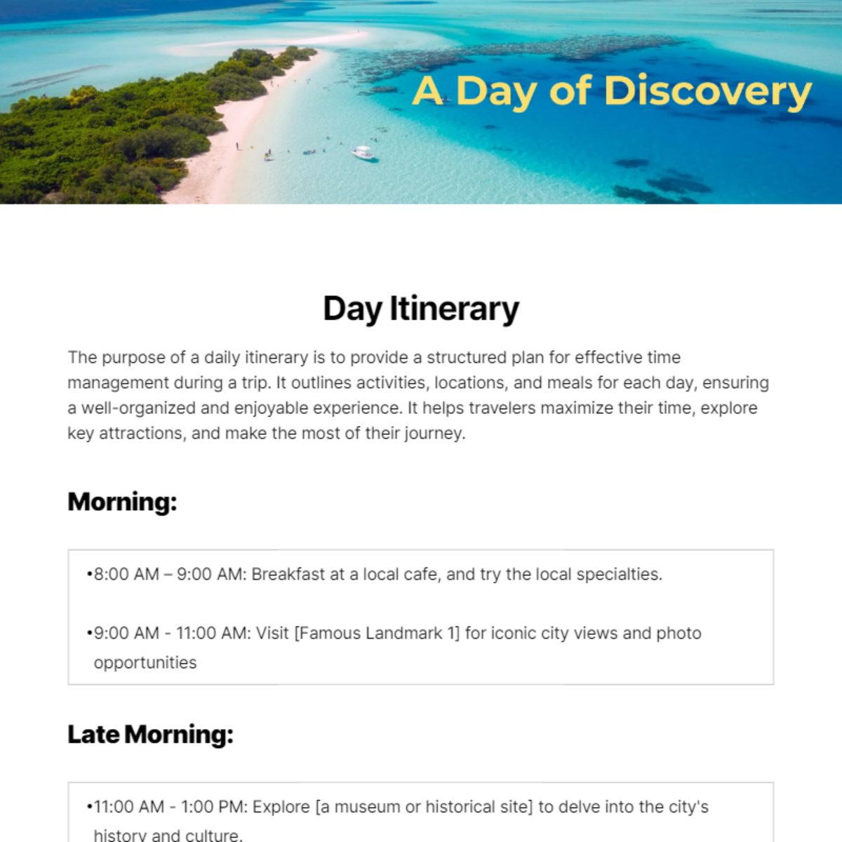 Day Itinerary Template