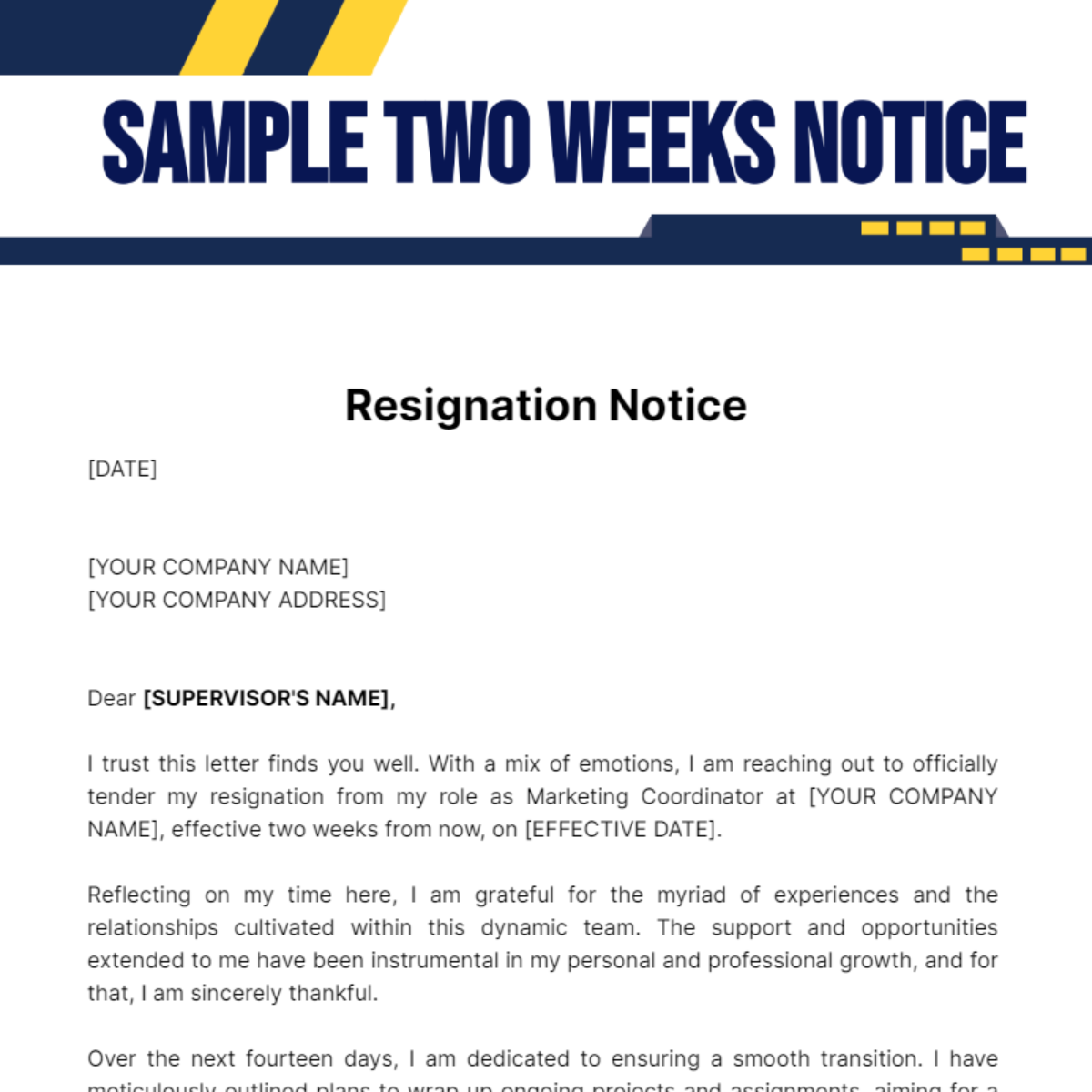 Sample Two Weeks Notice Template - Edit Online & Download