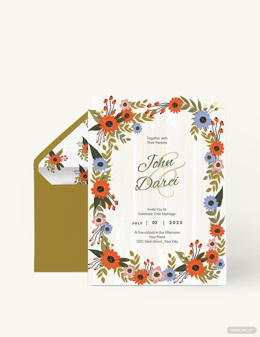Small Flower Wedding Invitation Card Template