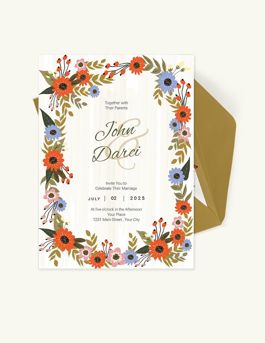Small Flower Wedding Invitation Card Template